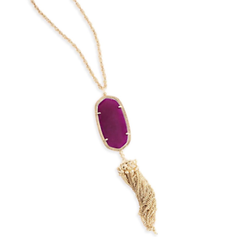 Kendra Scott Rayne Long Magenta Purple Jade and Gold Tassel Necklace